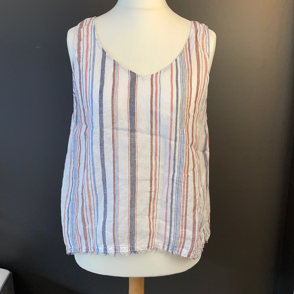 Garnet Hill Beachy Linen Stripe Tank Size 16